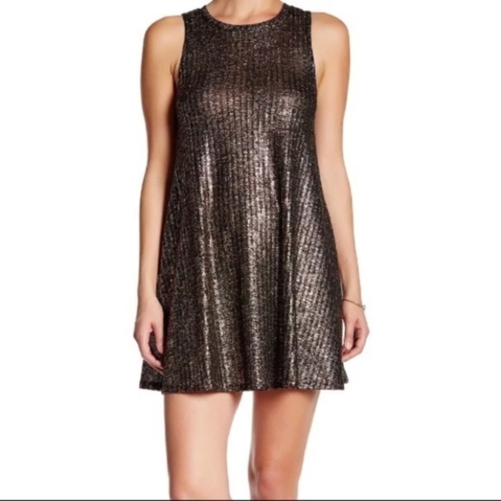 Want and Need Pleated Black Metallic Gold Halter Dress size Xs